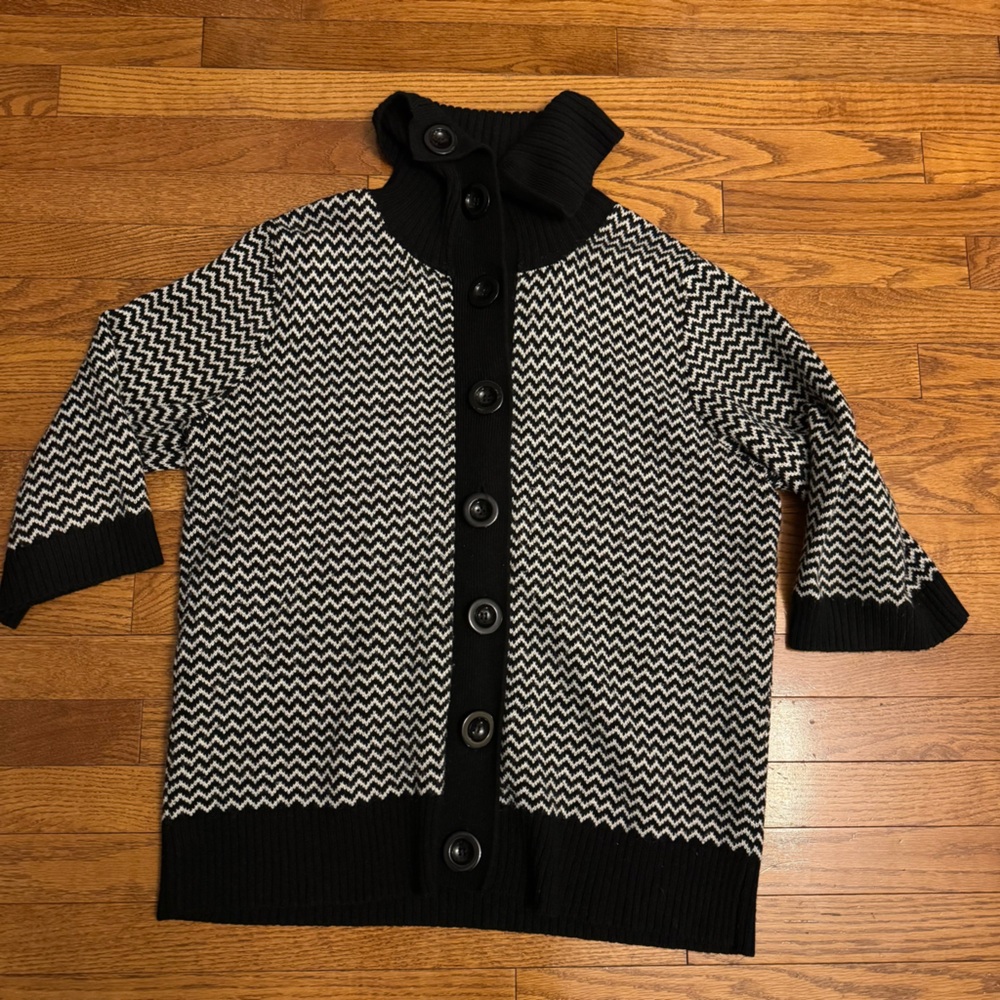 JM Collection 1X cardigan, large collar, buttons, stripped, 15% wool